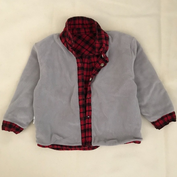 Bundle: kids plaid button flannel fleece shirt 120(5T) + denim jeans size 21(5T) - Picture 6 of 13